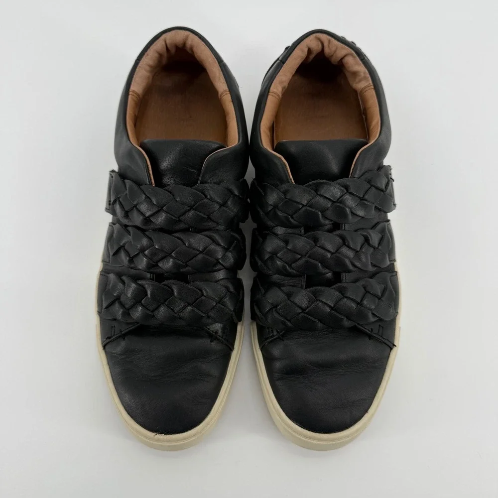 Frye Ivy Braid Strap Sneakers Black Leather Low Top Shoes Size 10 M 3471555-BLK